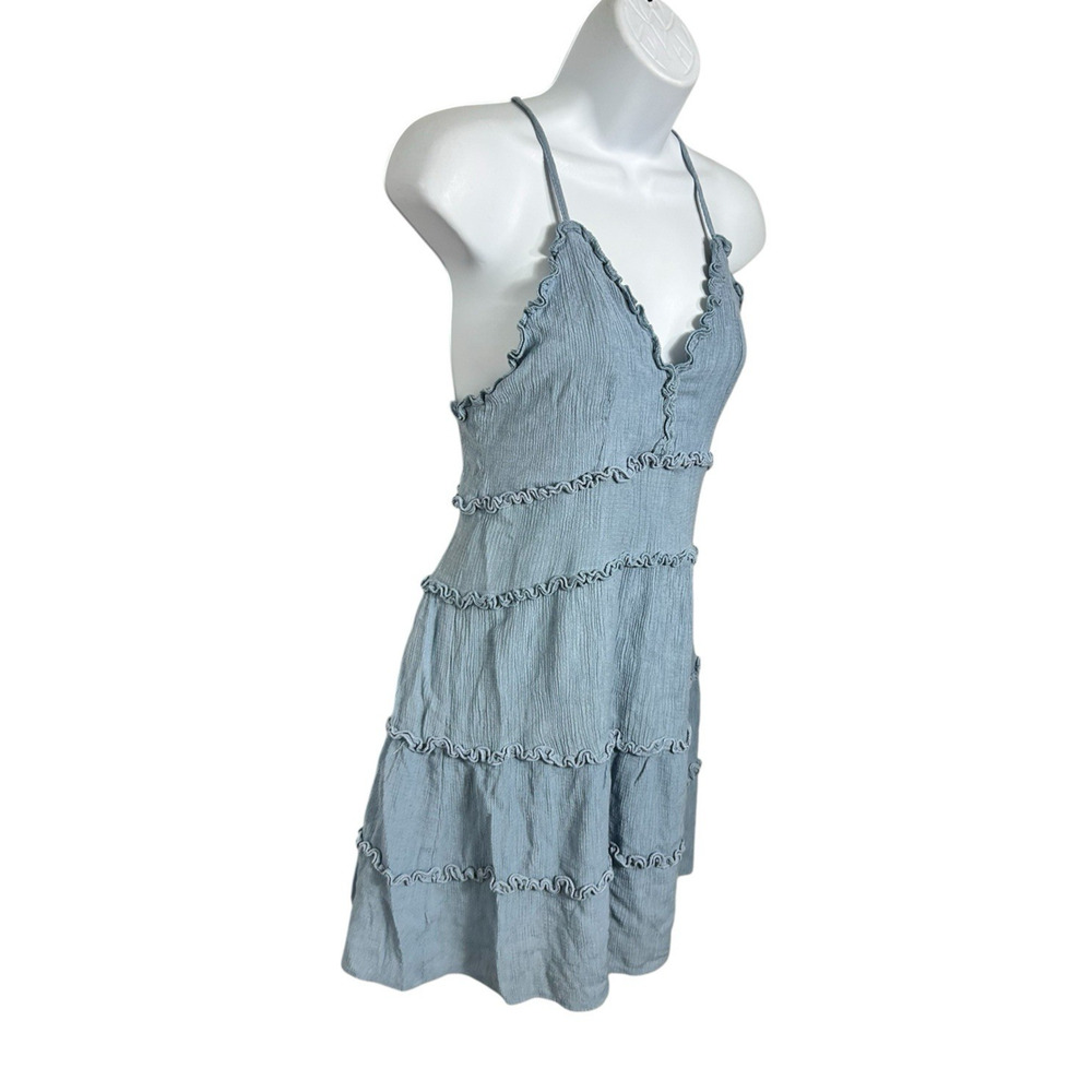 Fashion Nova Blue Angie Mini Dress Sz M Adjustable Spaghetti Straps Ruffle Trim - Picture 9 of 11